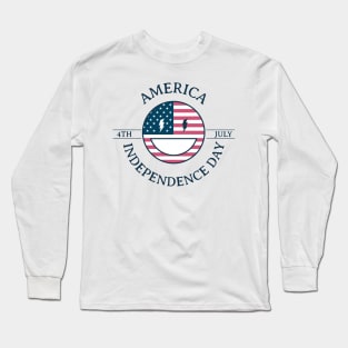 Independence Day. American flag with smile Long Sleeve T-Shirt